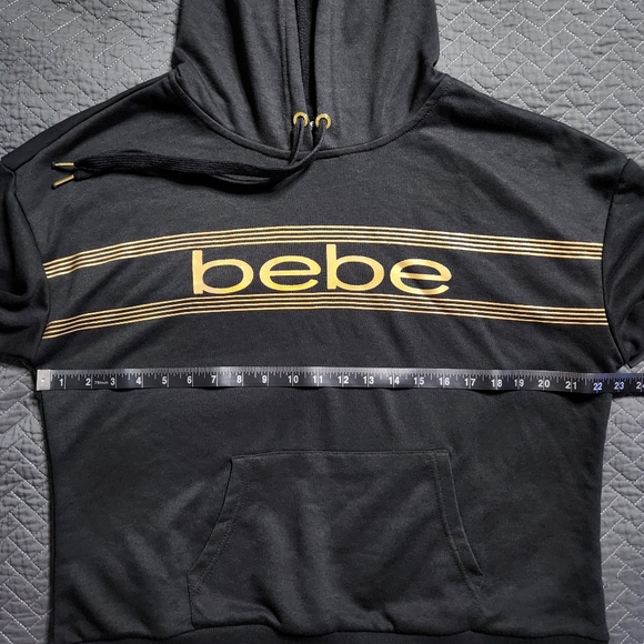 bebe Sport Logo Print Long Sleeve Hooded Pullover Sweatshirt w/ Thumb Holes SzXL - Picture 11 of 14